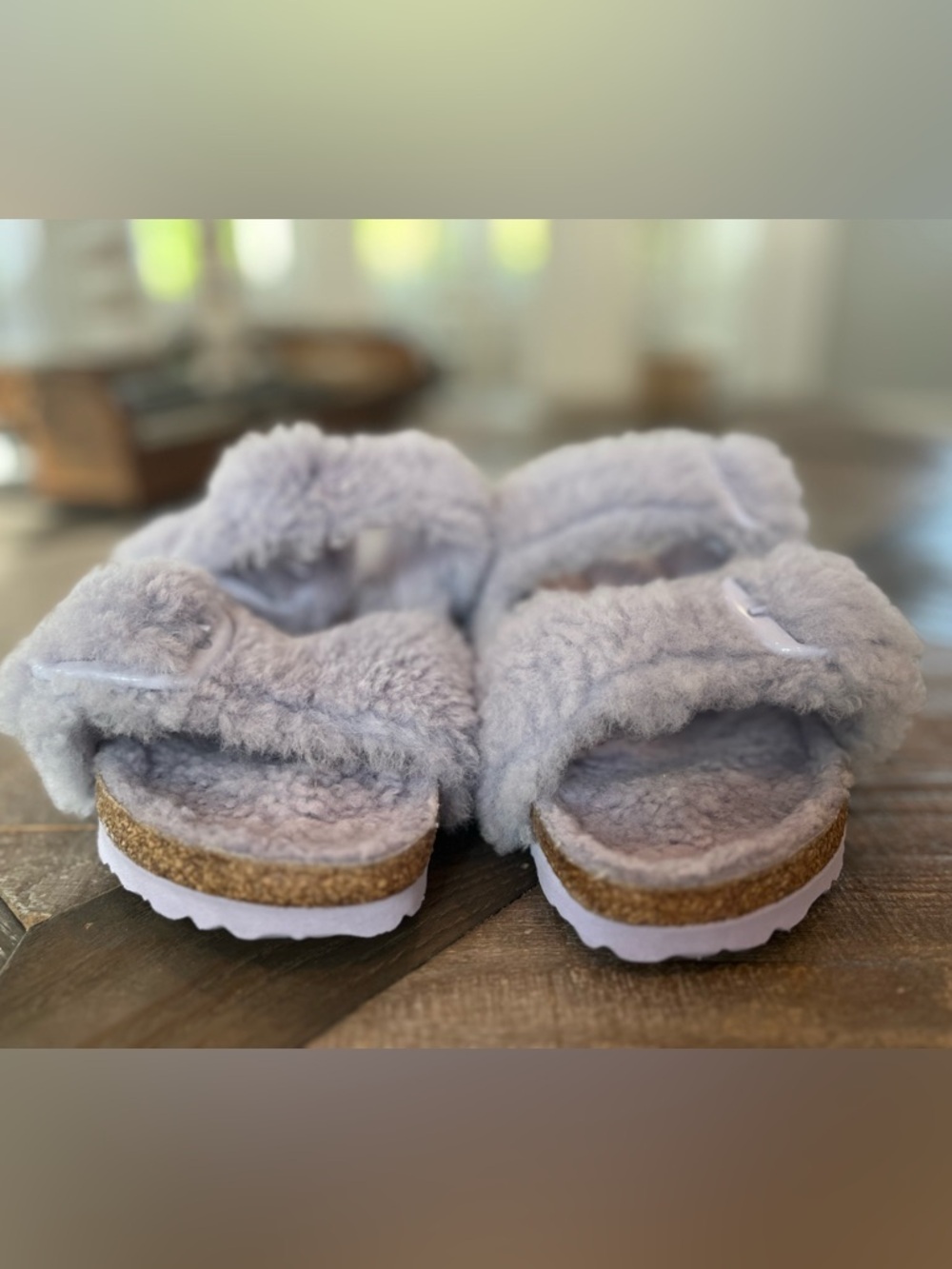 Birkenstock Arizona Big Buckle Shearling Teddy Sandals Fog Purple EU 37-US 6-6.5